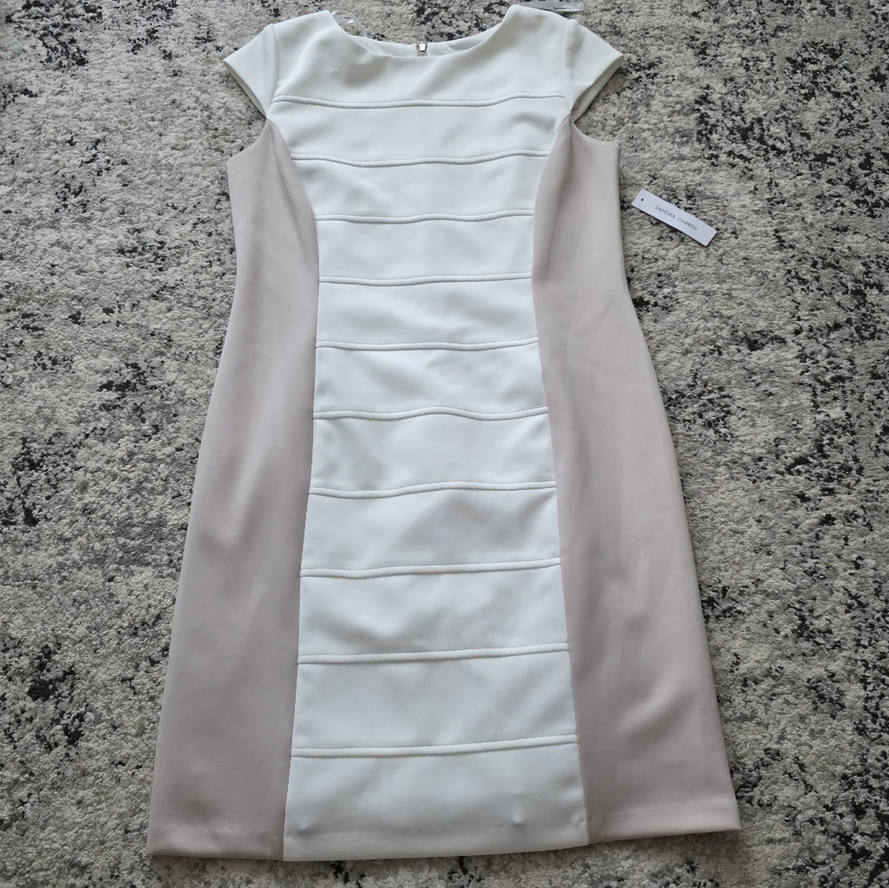 Sandra Darren Cap Sleeve Dress Womens Size 12 Ivory Cream NWT